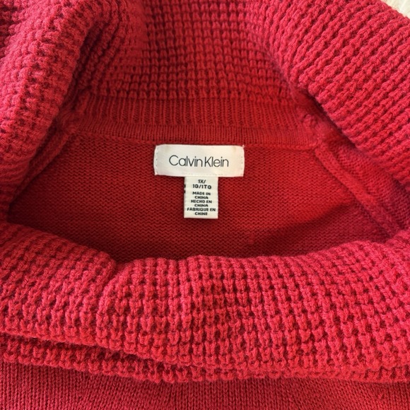 Calvin Klein Sweater Women's XL Cowl Neck Red Soft‎ Acrylic Waffle Knit Chunky - Picture 4 of 8